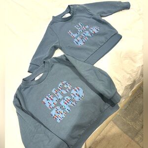 Adorable Big Bro Lil Bro sweatshirts in London print,  6-12 months, 3-4 years